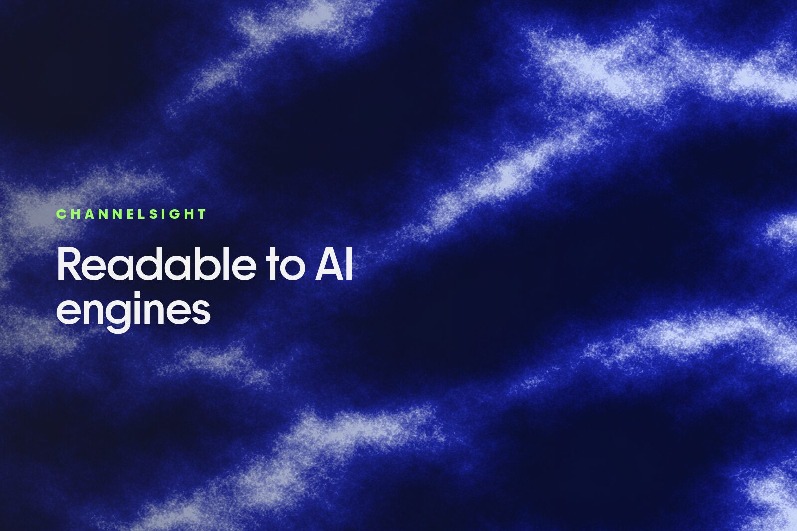 Abstract blue ink diffusing through darkness, captioned Readable to AI engines